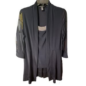 R&M Richards Navy Cocktail Blouse with Attached Duster Size 10 NWT